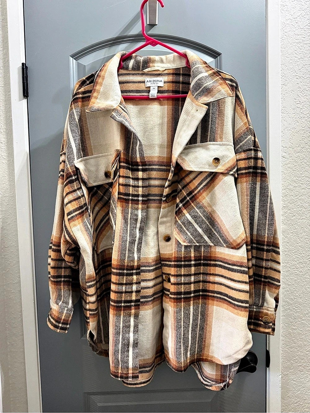 Arizona Jean Co Plaid Shacket in Brown & Cream Size XXL Like New